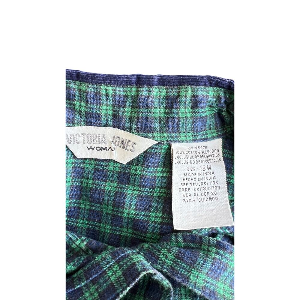 🍀 Victoria Jones Women 18W Green Plaid Embroidered Novelty Shirt Cottagecore - Picture 5 of 5